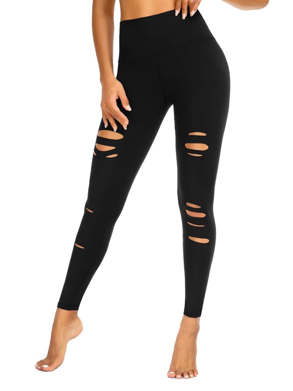 High-Waist Ripped Black Leggings Size XL